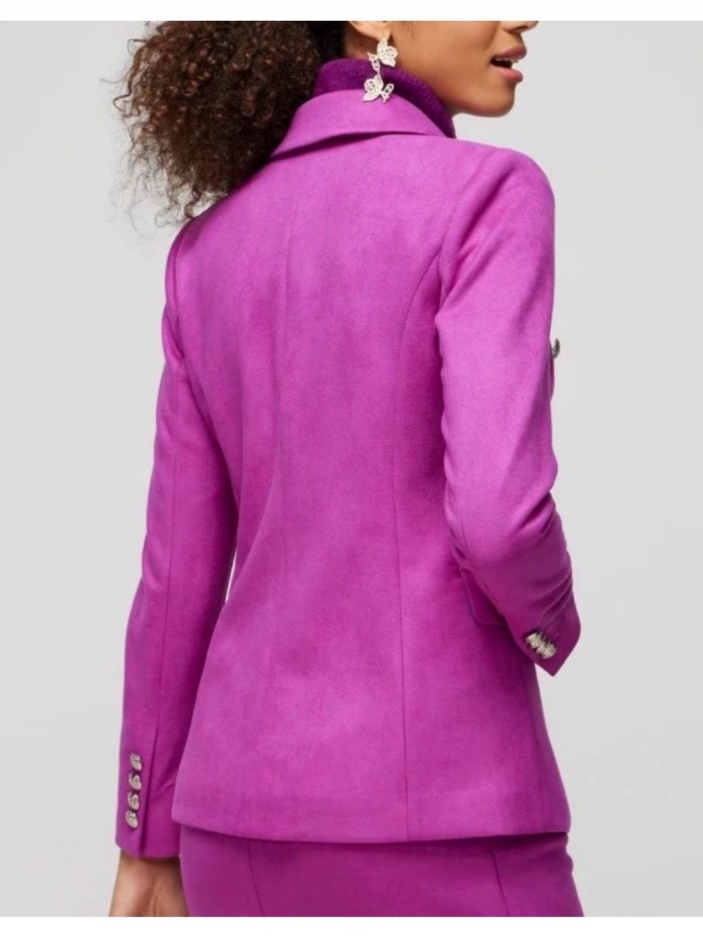 White House Black Market Fuchsia Double-Breasted Blazer w matching skirt. - Picture 3 of 14